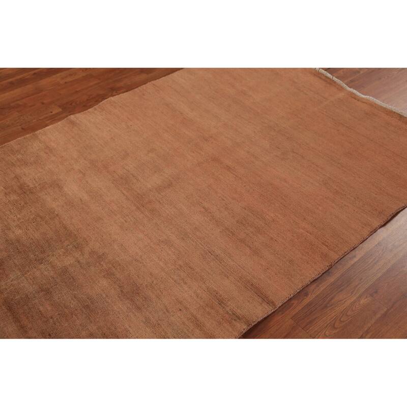 Gabbeh Modern Rug Hand-Knotted Striped Brown Wool Carpet - 3'11" x 5'11"