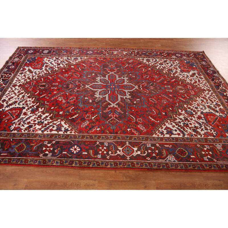 Hand Knotted Oriental 100% Wool Carpet Traditional Medallion Red Heriz Area Rug - 10' 4'' X 7' 1''