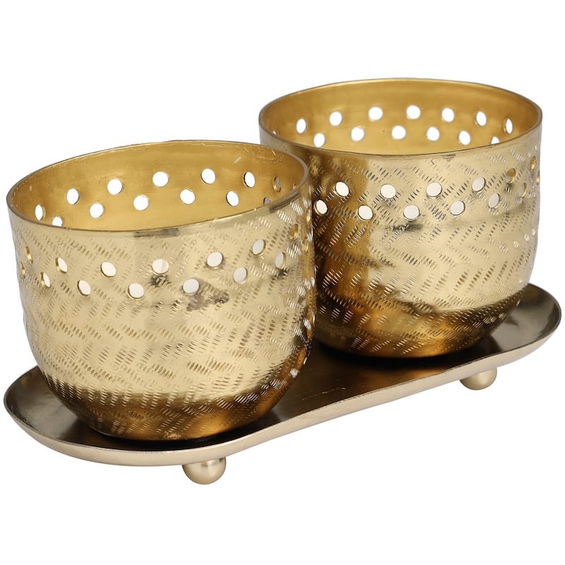 Gold or Silver or Copper Metal Scented Cutout Spotted 7 oz 1 Wick Candle with White Wax (Set of 2)