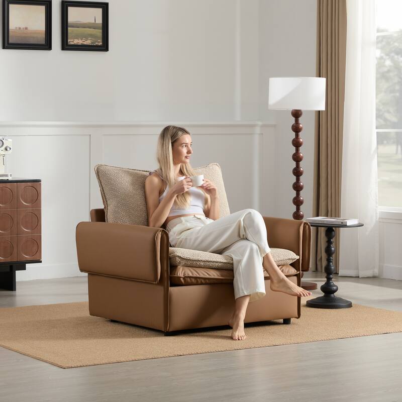Oversized Armchair with Dual Cushions - Dark Orange
