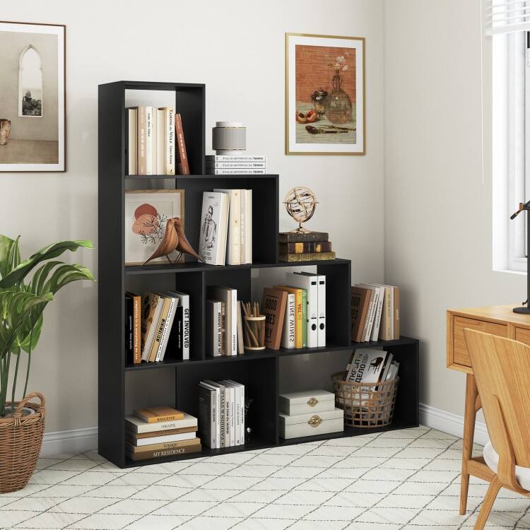 Engineered Wood Geometric Bookcase with 6 Cubes 4 Tier - 60" x 11" x 64" (L x W x H)