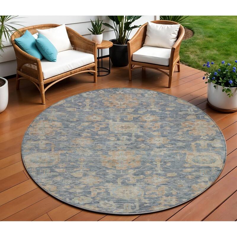 HomeRoots Damask Traditional Rectangle Outdoor Rug - 8' Round
