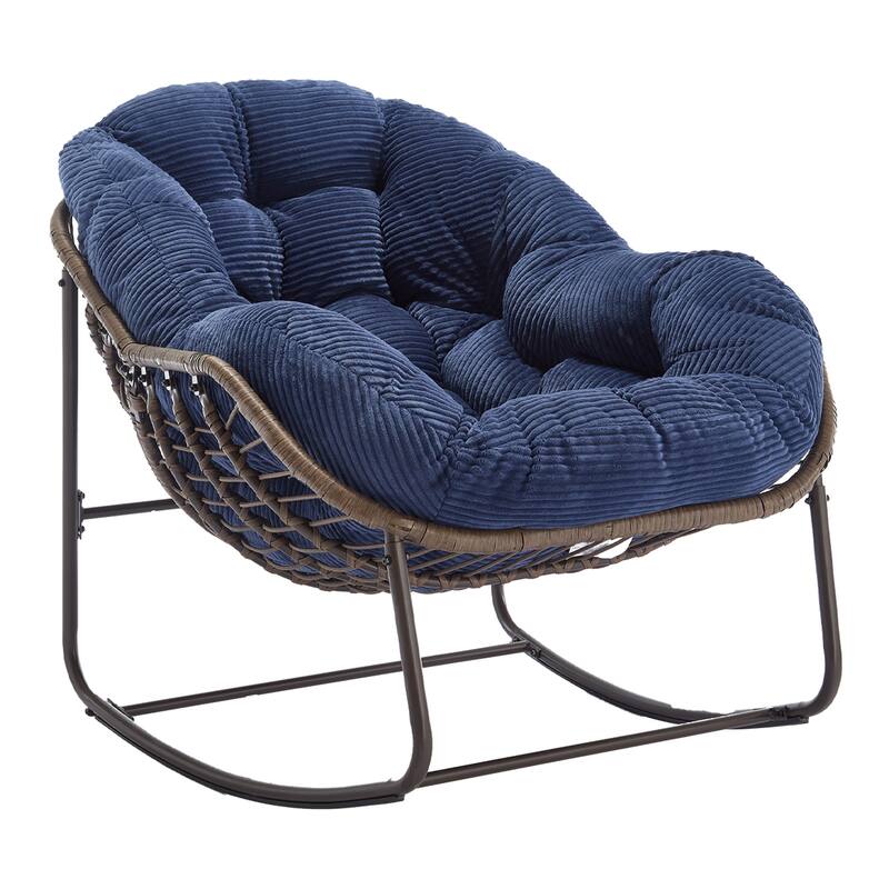Outdoor Rattan Rocker Recliner Chair With Polyester Padded Cushion