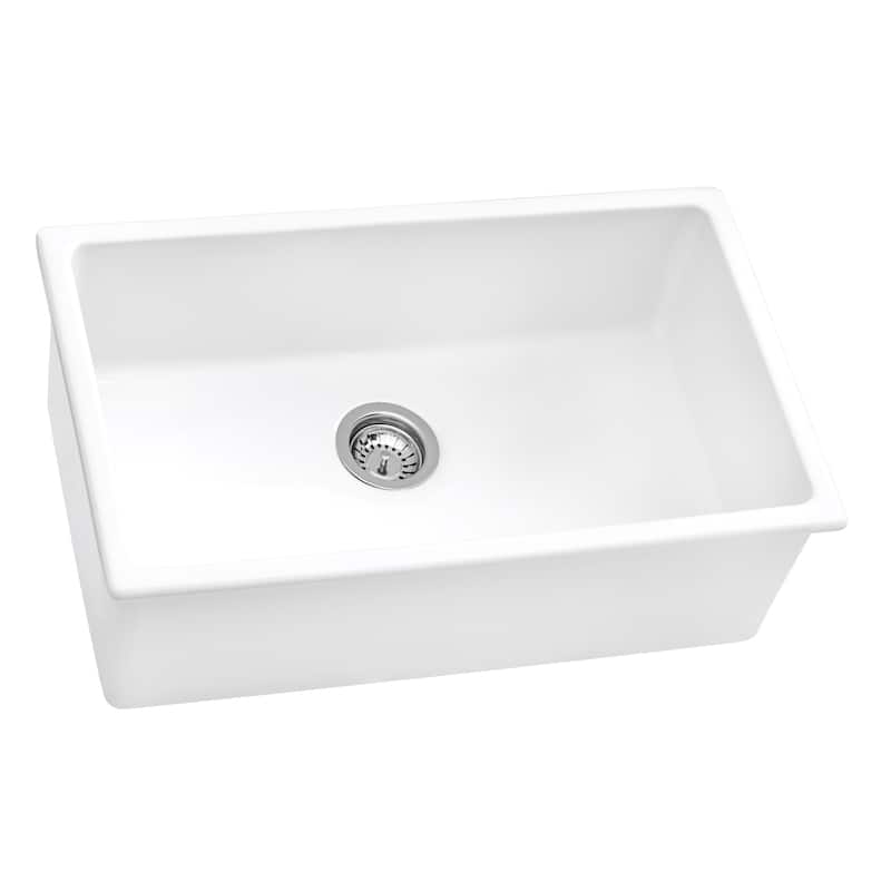 Ruvati 27-inch Fireclay Undermount / Drop-in Topmount Kitchen Sink Single Bowl - White - RVL2707WH - 26-1/2" x 19"