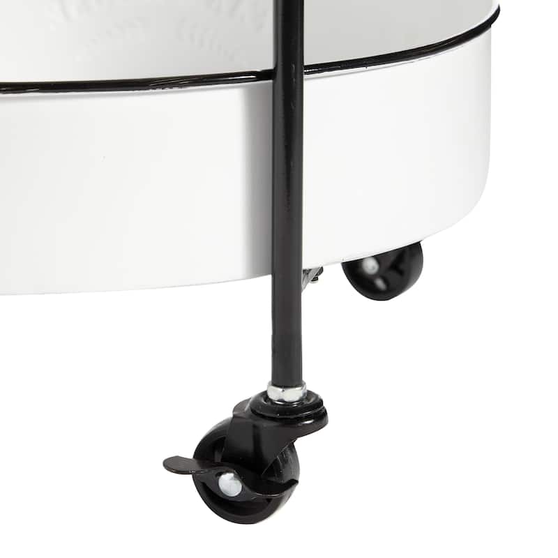 Metal Kitchen Rolling 3 Shelves Storage Cart with Wheels and Black Accents - White - Roche River Decor
