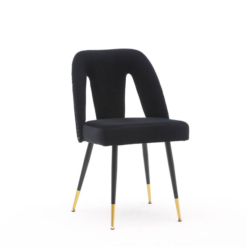 Set of 2 Velvet Upholstered Dining Chair with Nailheads and Metal Legs