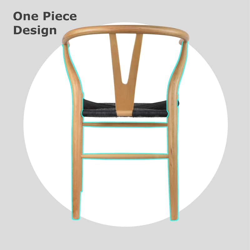 Farmhouse Dining Chairs Organic Round Arms Y-back Wood with Woven Black Seats For Kitchen Hotel Restaurants (Set of 2)