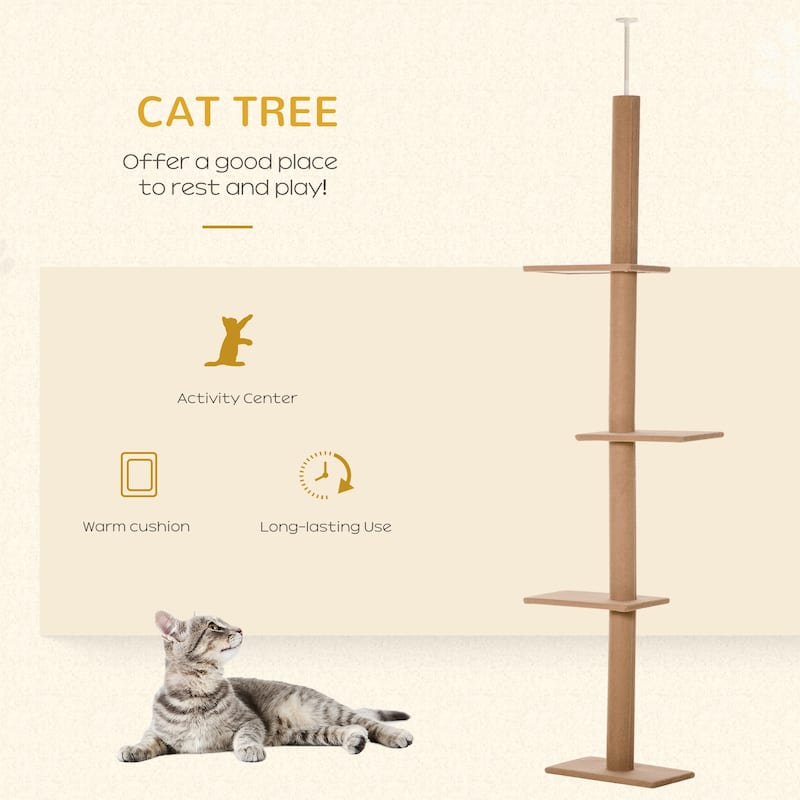 8.5 ft Adjustable Cat Tree Tower with Platforms & Ceiling Tension Rod - 17" L x 10.75" W x 89.75" H