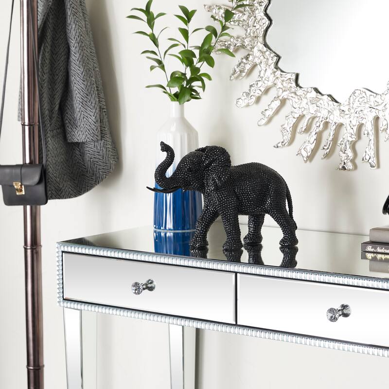 Black Polystone Elephant Decorative Sculpture - 14 x 7 x 10