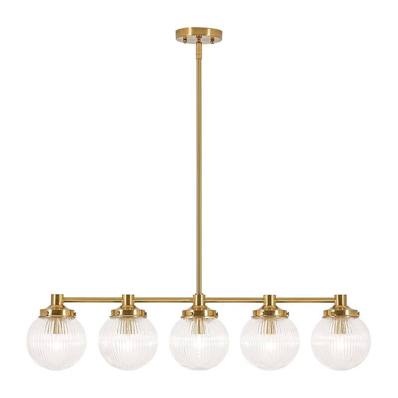 Mid-century 5-Light Striped Glass Linear Dining Chandelier - 34.3 in