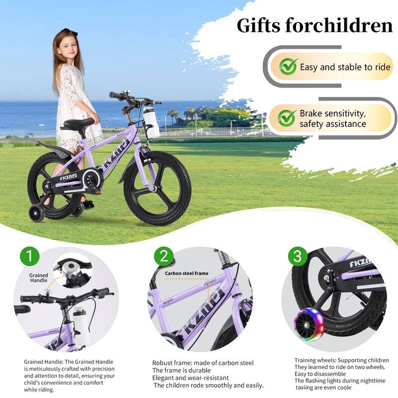 16 Inch High Carbon Steel Frame, Little Daisy Kids Bike w/Kettle & Training Wheels, Magnesium Alloy Wheels Bicycle for 2-7 Years