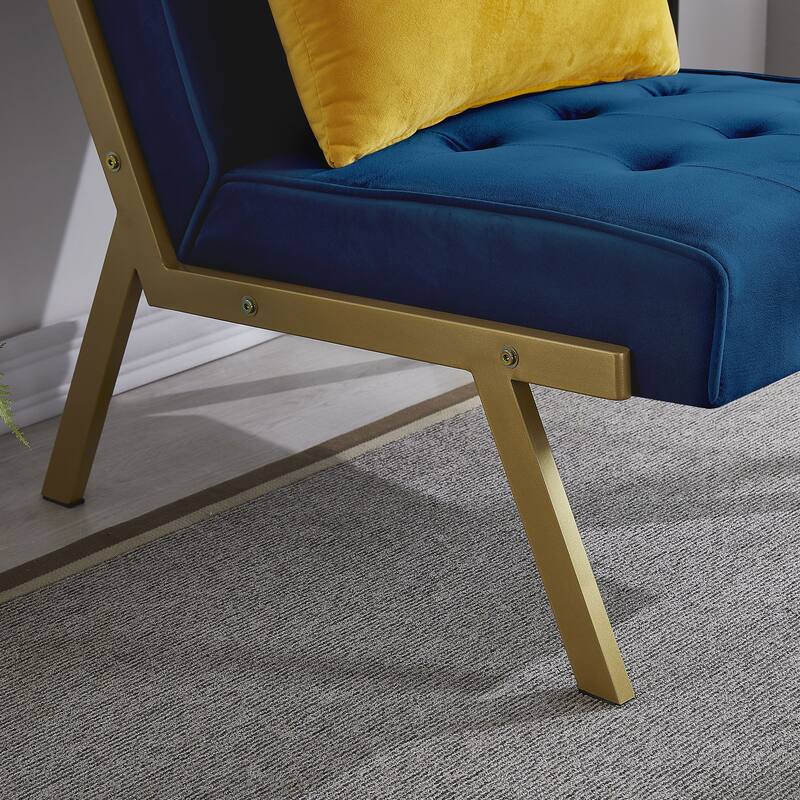 Gold Metal Frame Velvet Accent Chair with Ottoman