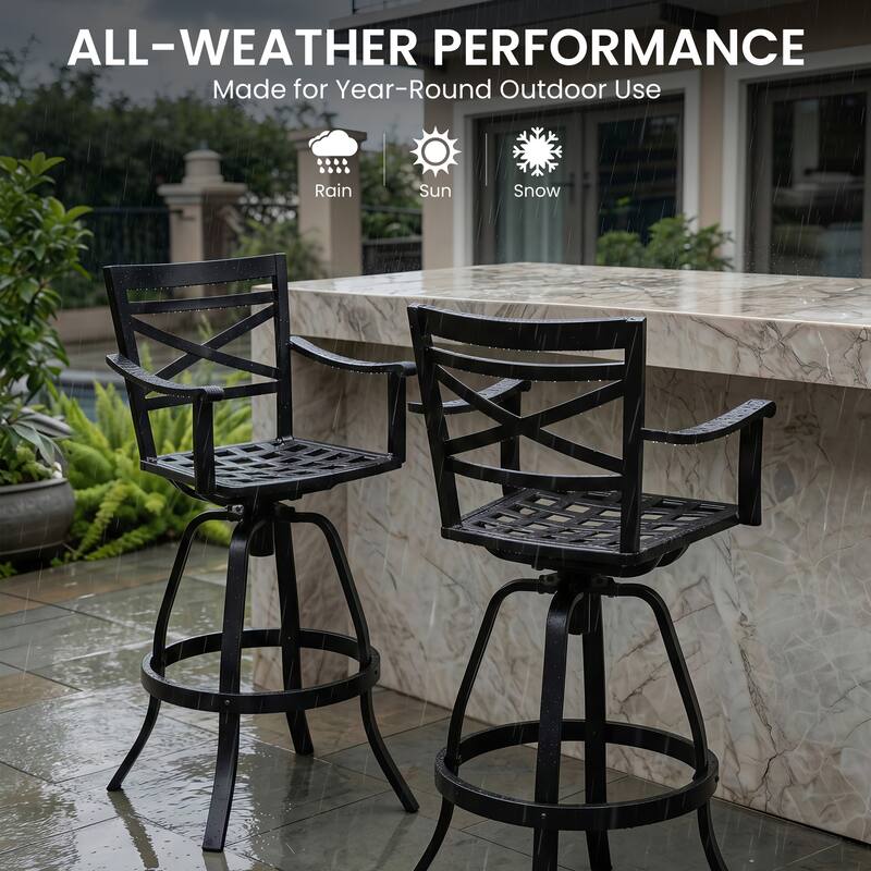 Outdoor Bar Stools Patio Cast Aluminum Swivel Barstools with Sunbrella Cushion
