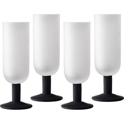 Elle Decor Frosted Glass Flutes Set of 4 Beverage Stemmed Glass - 6.6 oz