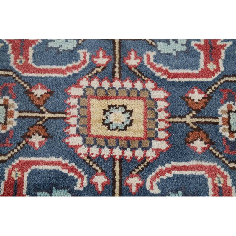 Blue Geometric Oushak Indian Area Rug Handmade Wool Carpet - 3'11"x 5'10"