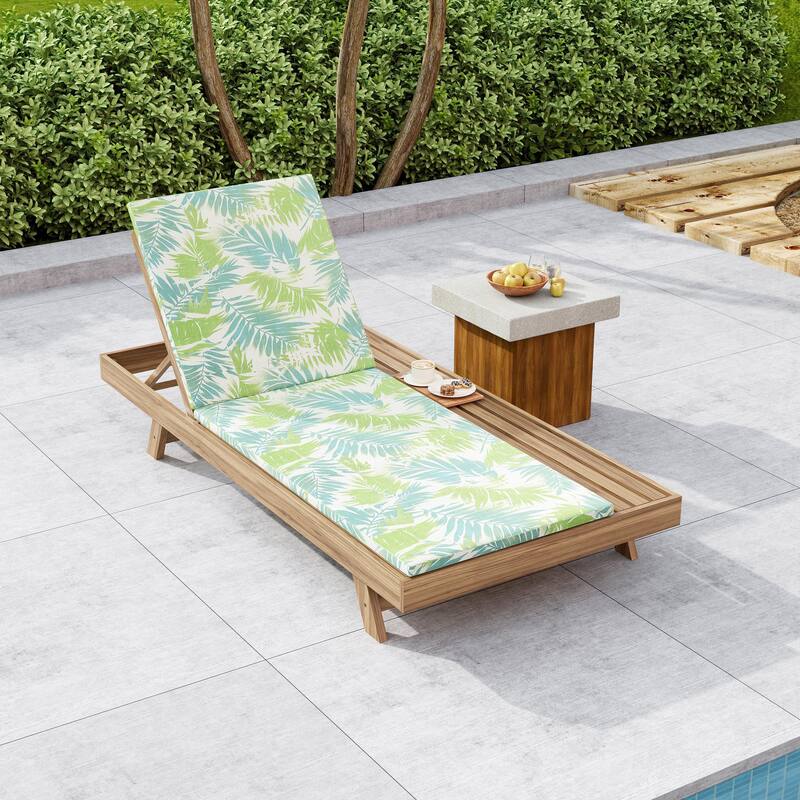 Outdoor Patio Acacia Wood Chaise Lounge Chair with Adjustable Backrest, Side Open Storage and Water-Repellent Cushions
