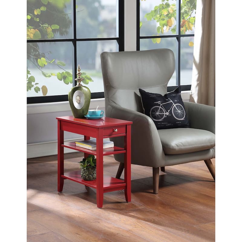 Convenience Concepts American Heritage 1 Drawer Chairside End Table with Shelves - Cranberry Red