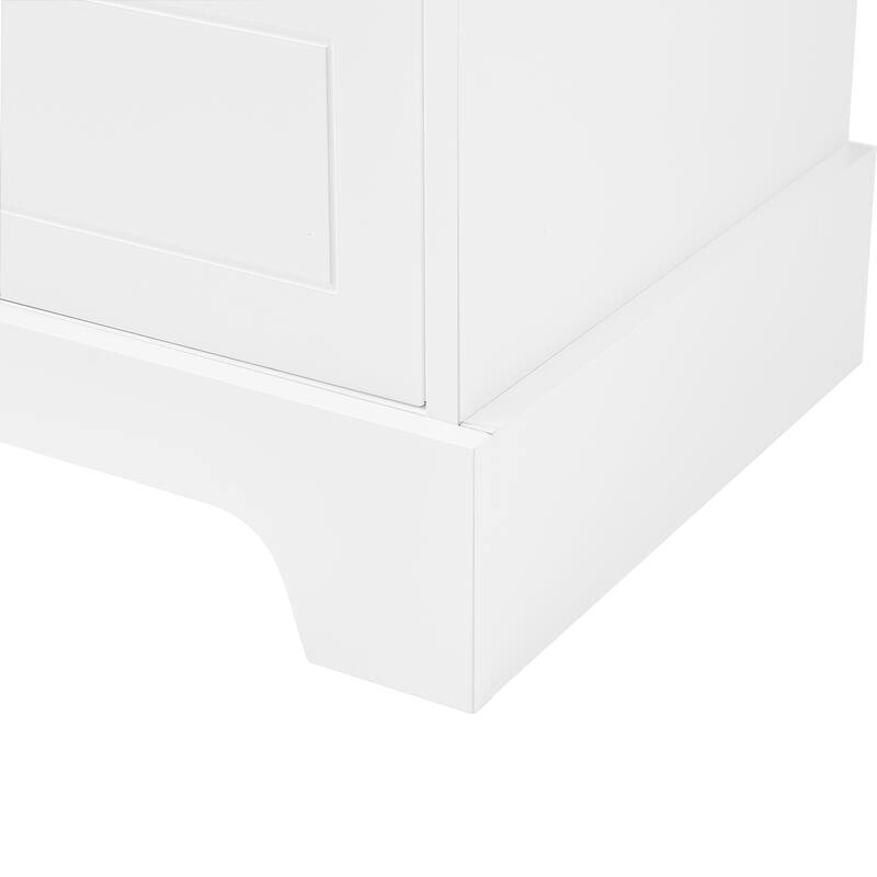 Retro Style Double Door Cabinet with 4 Storage Drawers, Round Metal Knobs and Adjustable Shelves for Bathroom Living Room Office