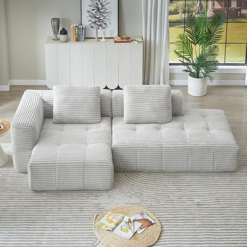 Modular Compressed Couch, Corduroy L-shaped Sectional Sofa with Chaise