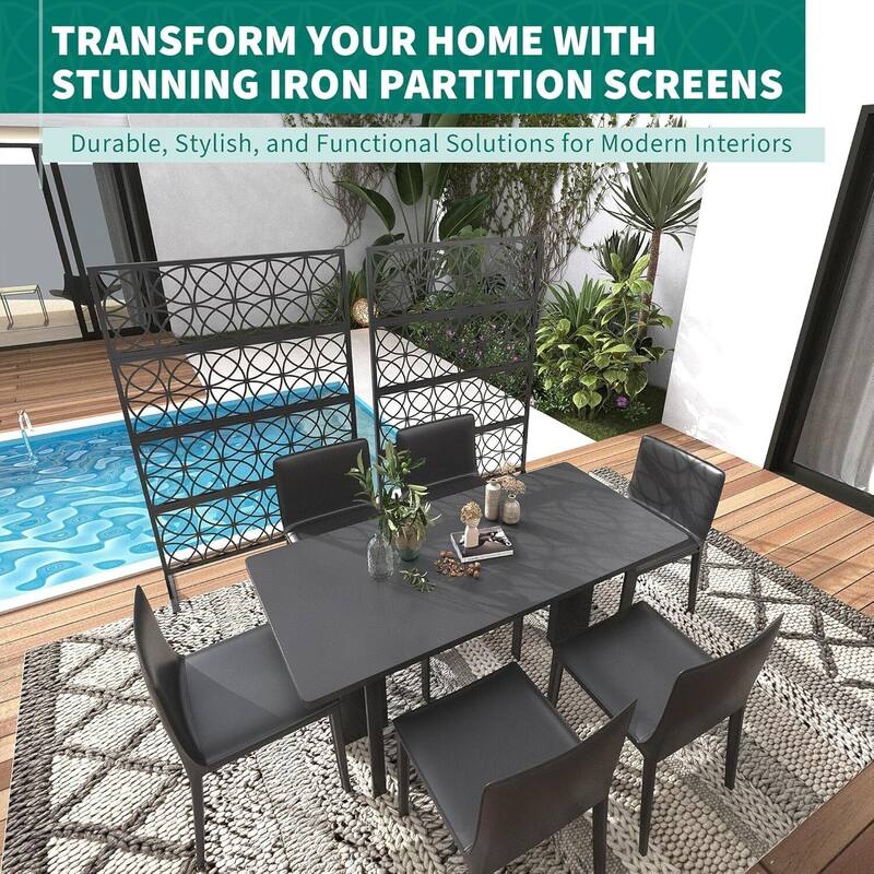 1 Pc Freestanding Decorative Metal Privacy Screen Outdoor with Stand for Balcony, Copper Coin