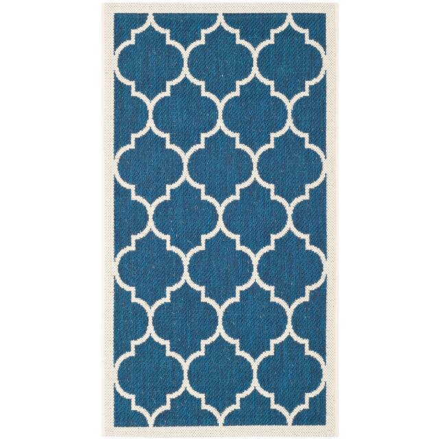 SAFAVIEH Courtyard Kathy Indoor/ Outdoor Waterproof Patio Backyard Rug - 2' x 3'7" - Navy/Beige