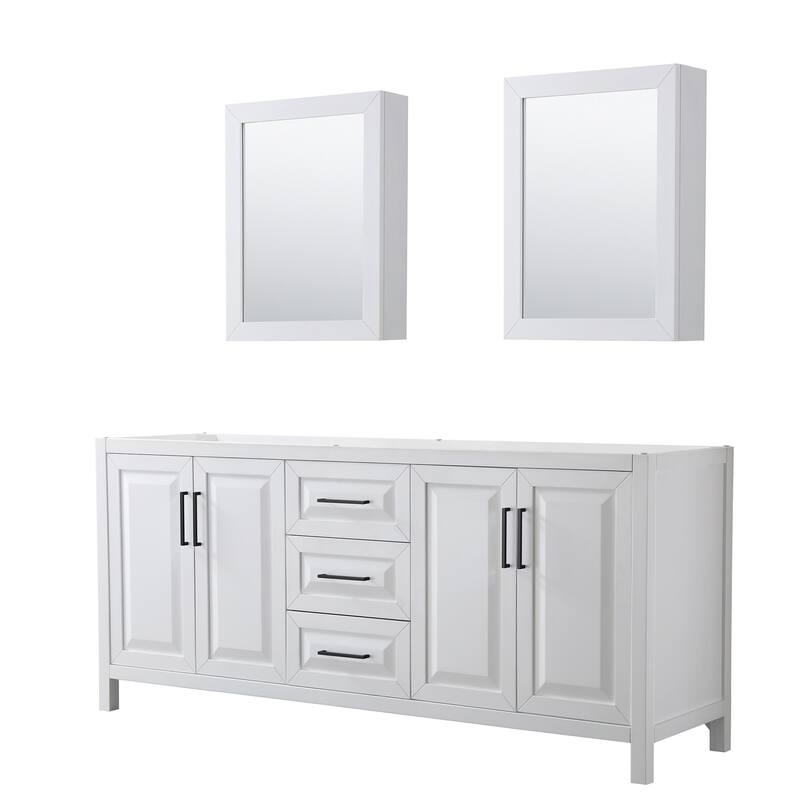 Wyndham Collection Daria 79" Double Free Standing Vanity Cabinet - - White / Matte Black Hardware