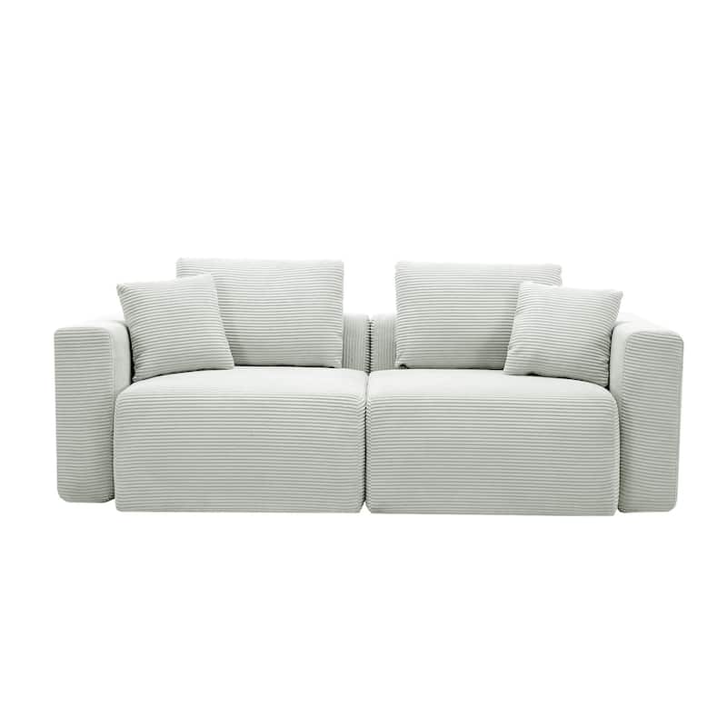 Corduroy Sectional Modular Sofa with Square Arms & Ottoman Extension for Flexible Arrangements - Loveseats - Mist Grey