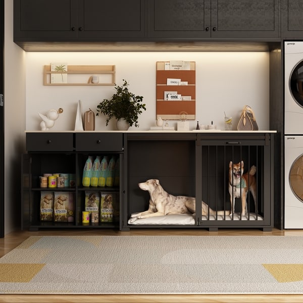 Storage Sideboard with Pet House Modern Home Essential in Black/White