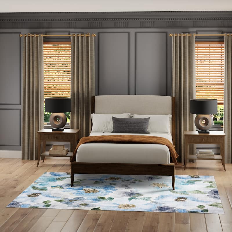 Licensed HGTV Everyday Chic Soft Flannel Zero Pile Printed Non-Slip Washable Indoor Area Rug - Jania Blue - 8'9"x13'1"