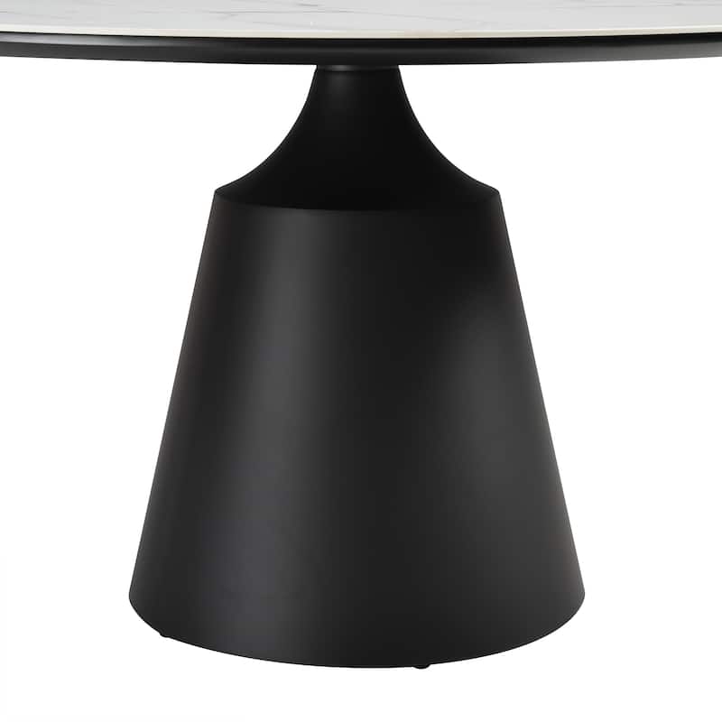 Knox 55" Round Dining Table with Stone Top and Black Metal Base