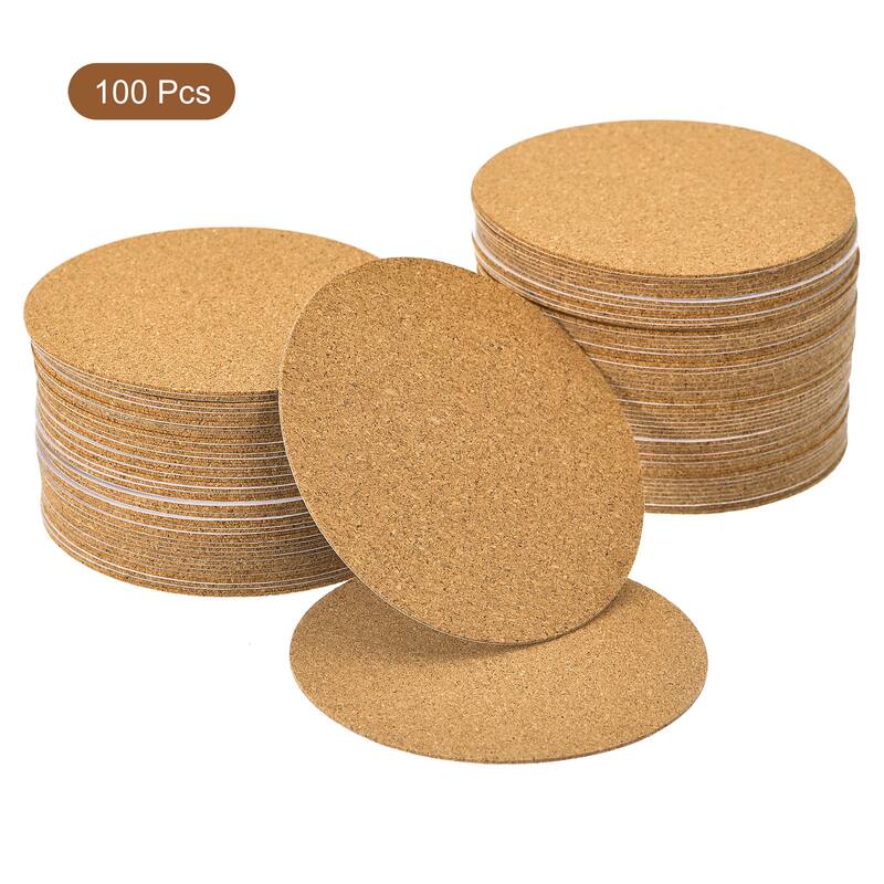 100pcs Self-Adhesive Cork Round, 3" Cork Backing Sheets Cork Coasters - Brown