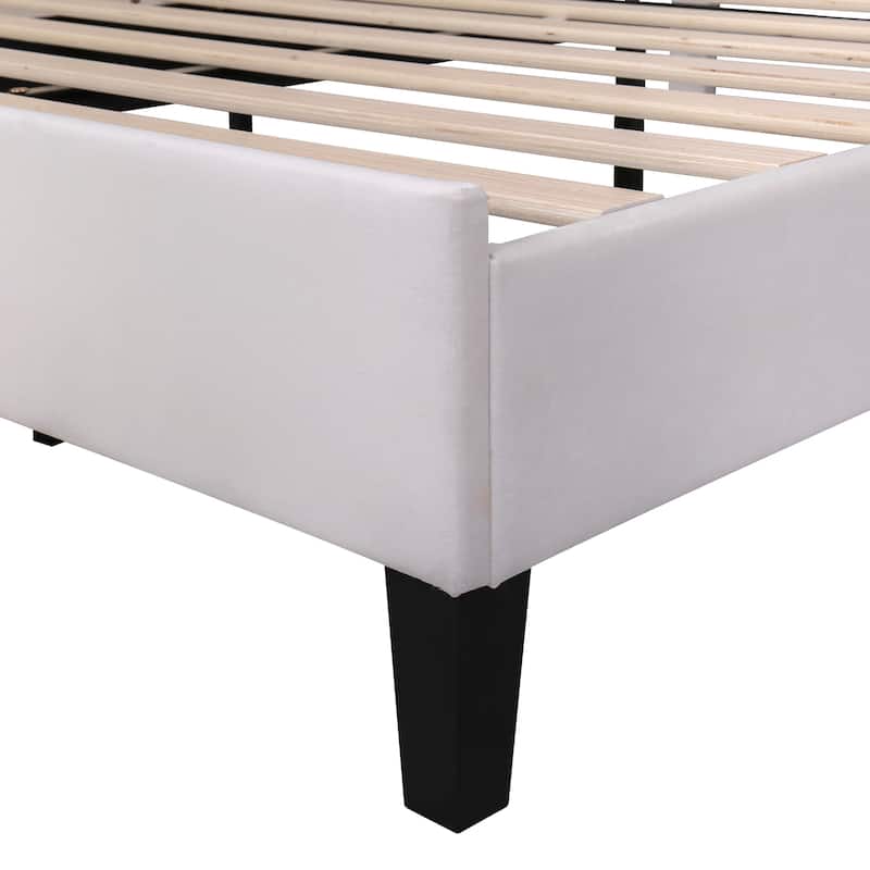 Far Ahead Theme Full Size Velvet Platform Bed Upholstered Bed, Beige ...