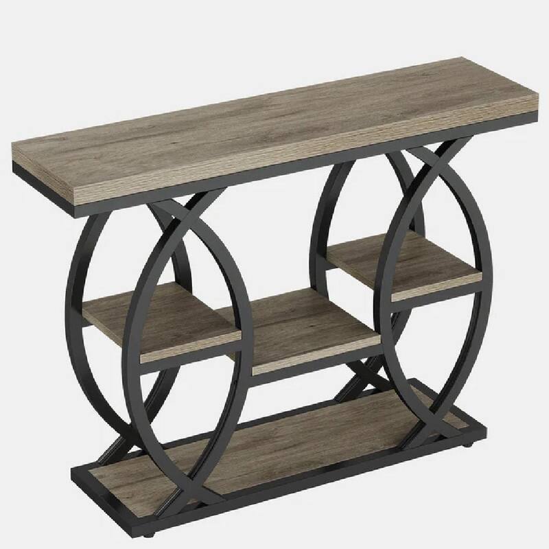 39" Industrial 4-Tier Console Table with Metal Frame and Staggered Shelves