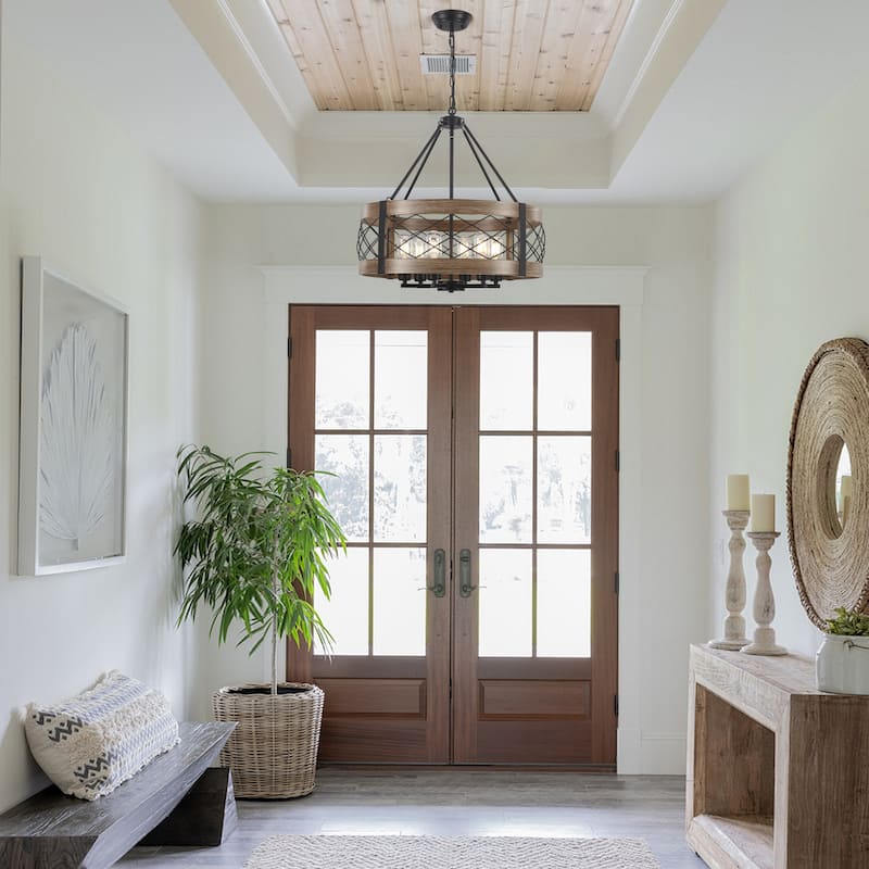 Drum Rustic Hanging Lights 6-Light Adjustable Farmhouse Chandelier Dining Room Light Fixture Kitchen Island Lighting - N/A
