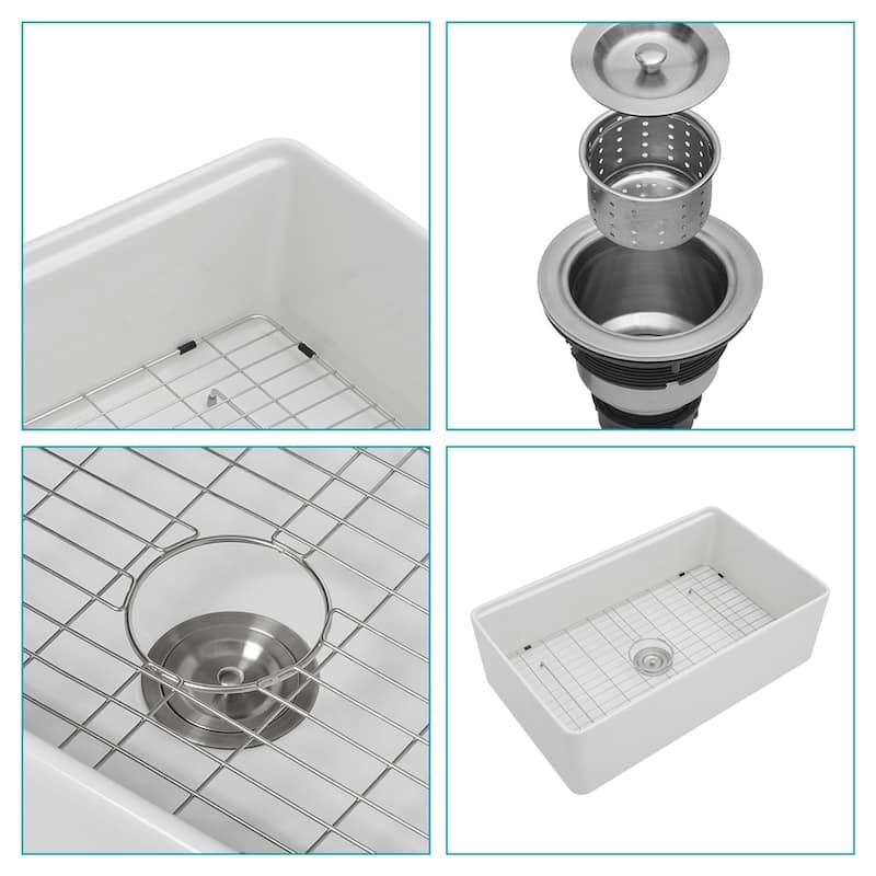 33"x20" Sink Workstation,Ceramic Single Bowl Farm Kitchen Sink