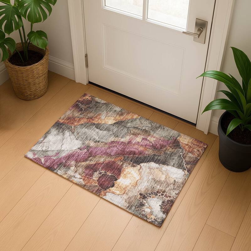 Premium Washable Super Soft Abstract Mayfield Rug - Khaki - 1'8" x 2'6"