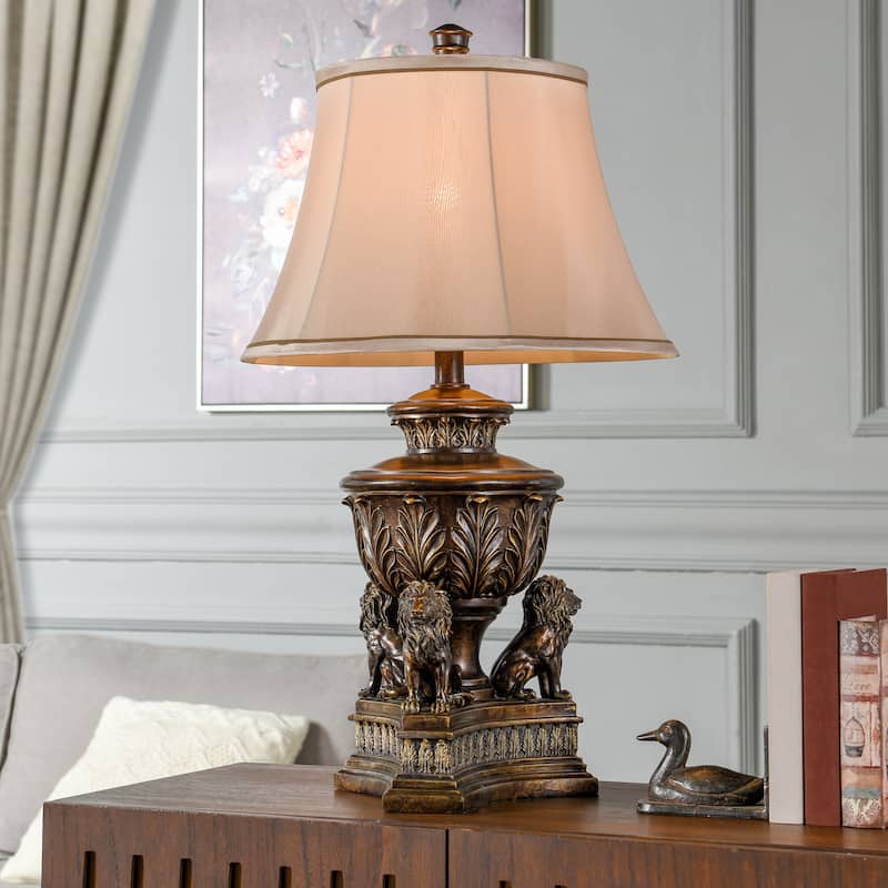 StyleCraft Majestic Gold Table Lamp - Cream Fabric Shade