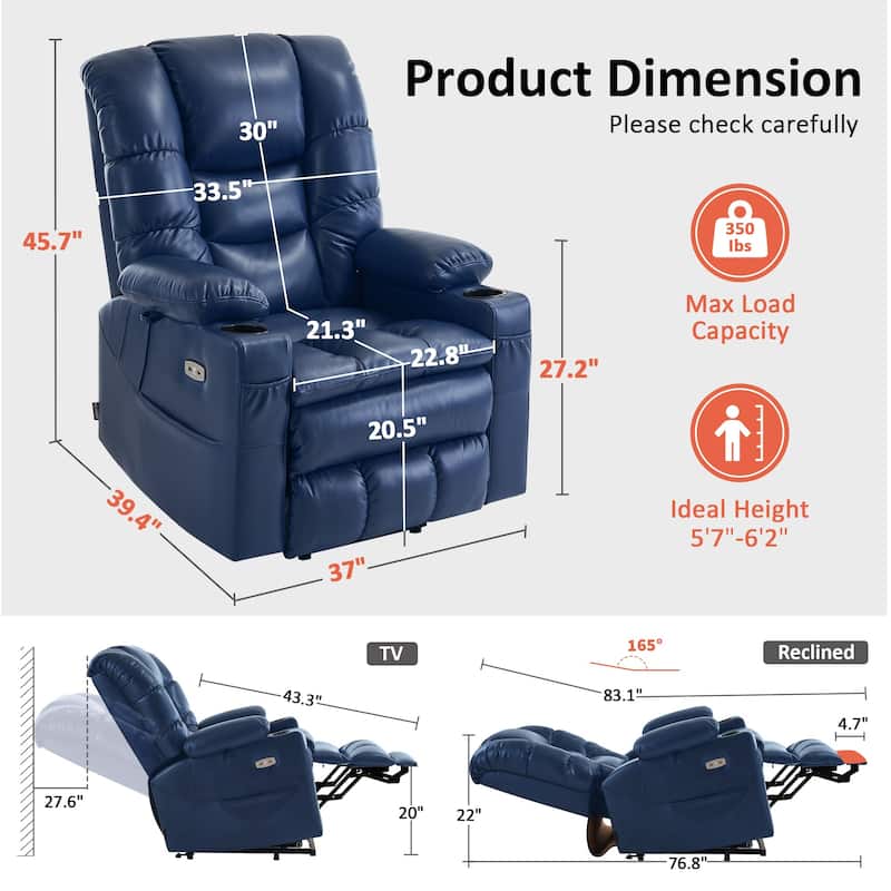 MCombo Large Dual Motor Power Lift Recliner Chair with Massage and Dual Heating for Elderly People, Faux Leather