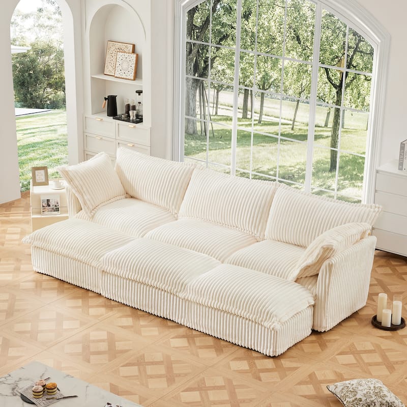 120" Corduroy 3-Seater Sectional Sofa with Ottomans