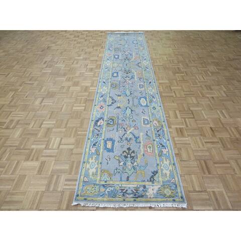 Hand Knotted Gray Oushak with Wool Oriental Rug (3' x 13'11") - 3' x 13'11"