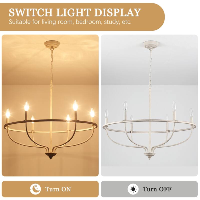 6-Light Circle Candlestick Hanging Linear Chandelier Lighting Island Chandelier Fixture for Kitchen Island
