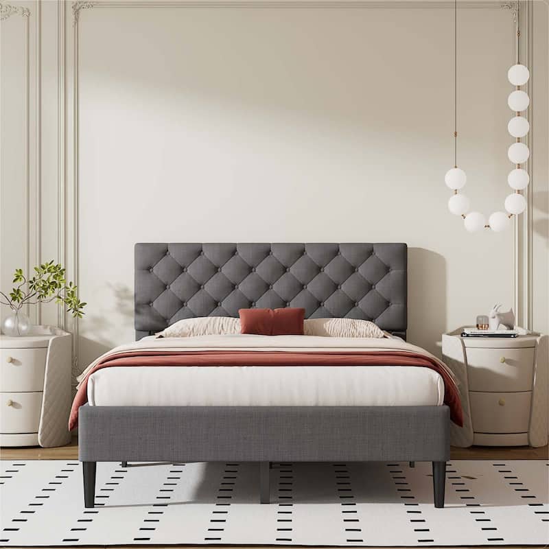 Upholstered Linen Platform Bed