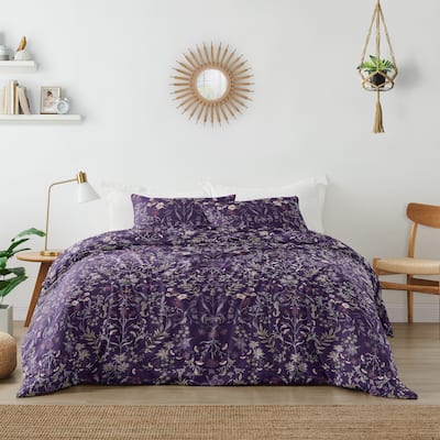Sweet Jojo Designs Boho Wildflower Vintage Floral Girl 2pc Twin Duvet Cover Bedding Set - Purple, Teal, Botanical Garden, Flower