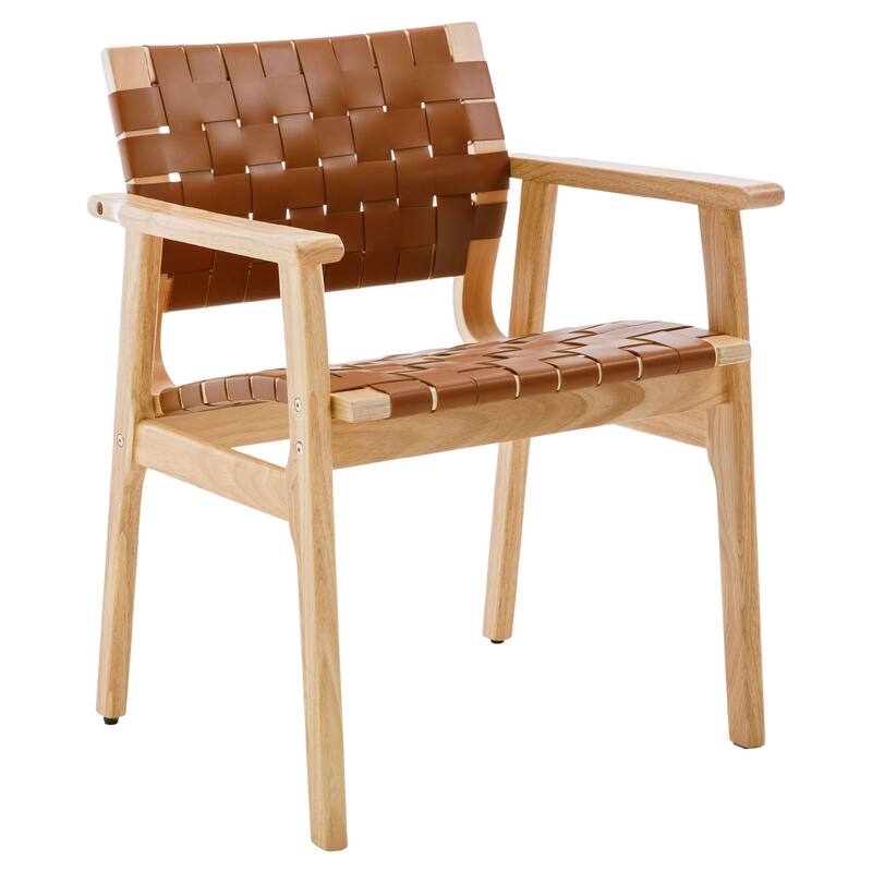 Woven Leather Dining Chairs with Solid Wood Frame - 29.7"H x 21.7"W x 22.8"D