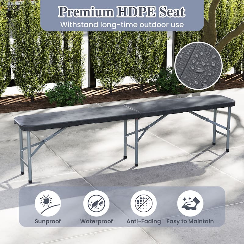 Gymax 6 ft Plastic Folding Bench Portable Fold-in-Half Seat w/ 1320