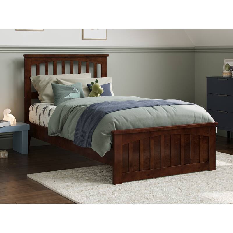 Becket Solid Wood Low Profile Platform Bed with Matching Footboard - Walnut - Twin