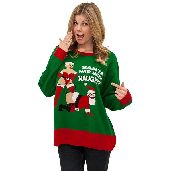 Plus Naughty Santa Ugly Christmas Sweater - Green - XLarge - Overstock - 24253755