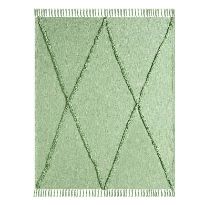 Sevita Handmade Tufted Diamonds Natural Cotton Throw Blanket