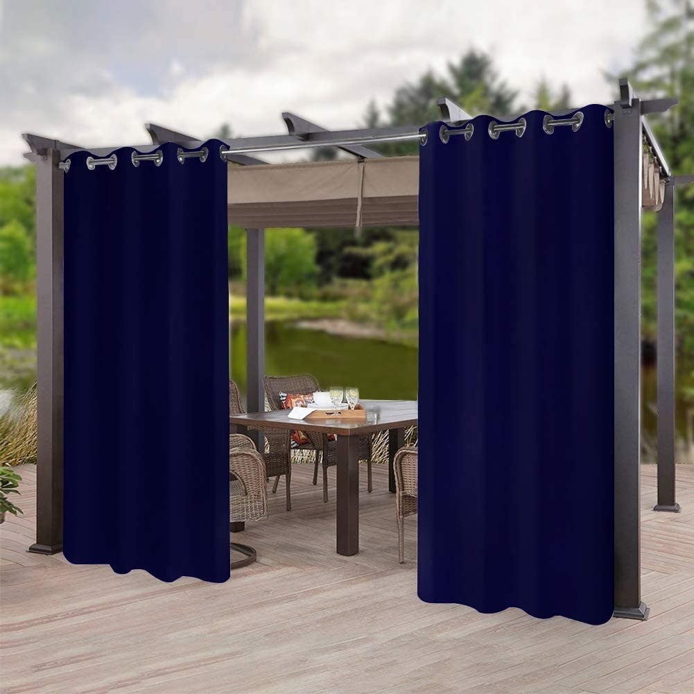 Elrene Home Fashions Highland Stripe Indoor/Outdoor Curtain Panel, 50 Inches x 84 Inches, Navy