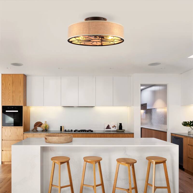 20" Lotus Design Fabric Farmhouse Bladeless Ceiling fan With Remote Control For Living room, Bedroom,Kitchen